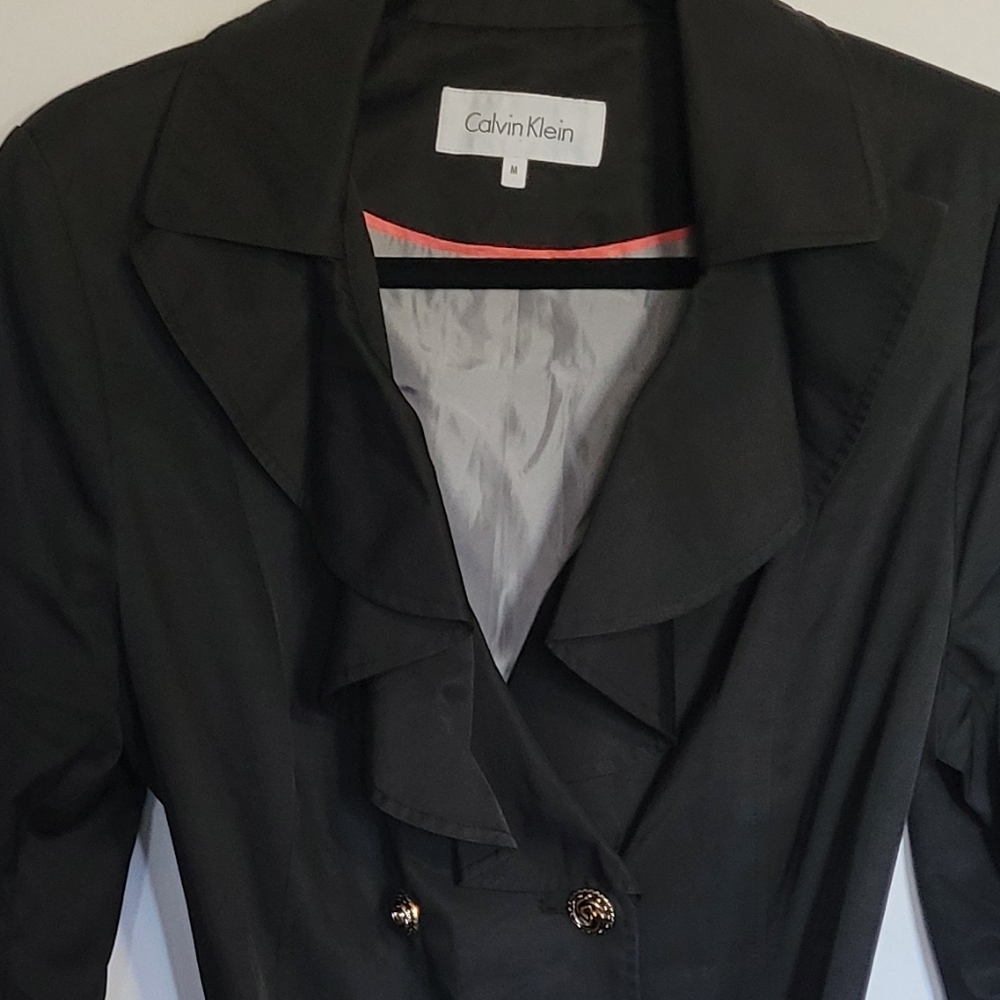 Calvin Klein Long Black Ruffled Collar Jacket - Picture 3 of 6